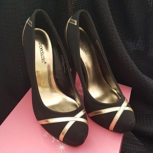 Black and Gold 5 Inch Heels, Size 9
